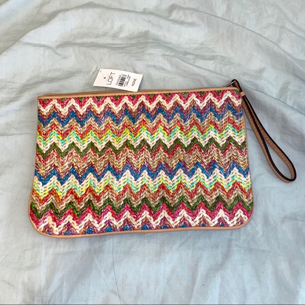 Ann Taylor LOFT rainbow straw clutch